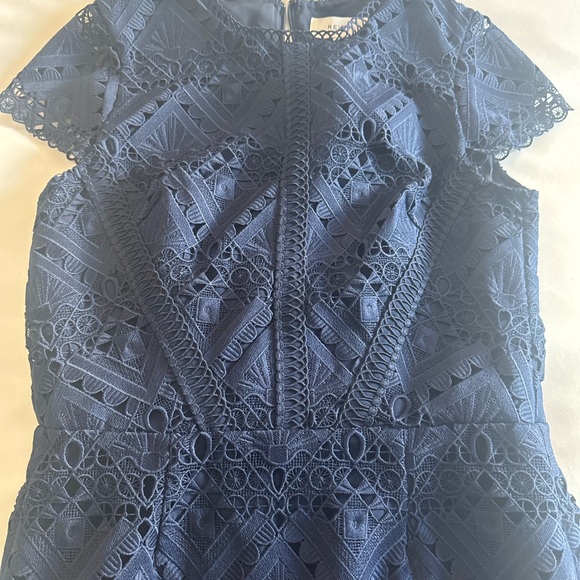 NWT Liza Mixed Lace Indigo Navy Blue Pencil Dress - Picture 3 of 5